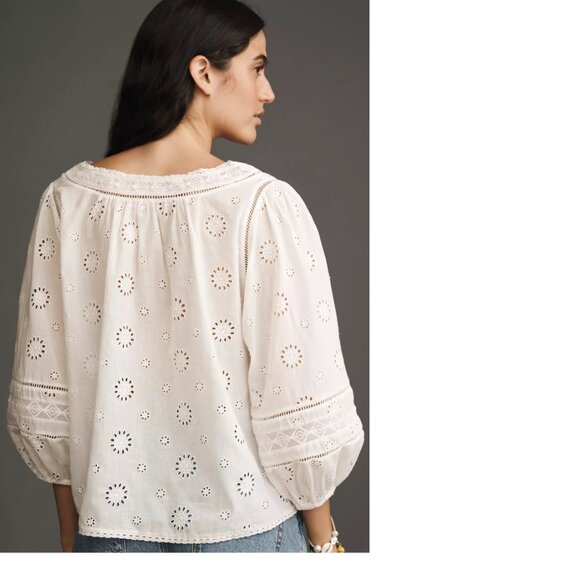 Anthropologie Pilcro Long-Sleeve Eyelet Swing Blouse size M new with tag white - Picture 4 of 5
